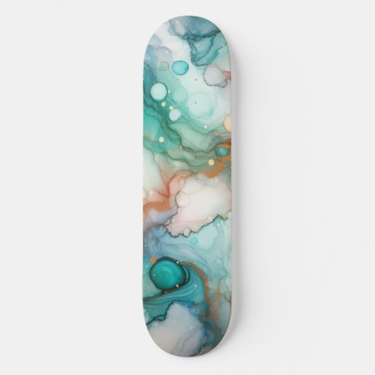 Skateboard Abstrait en rose, sarcelle, bleu et or (Recto)