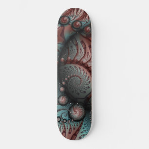 Skateboard Abstrait Fantaisie Vive Art Fractal Brun Bleu