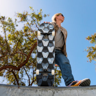Skateboard Abstrait Futuriste Bleu Géométrique Métallique