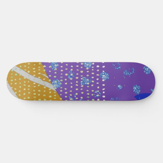 Skateboard Abstrait moderne violet jaune et points (Horz)