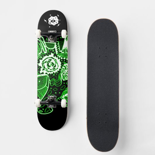 Skateboard Abstrait noir vert blanc (Recto)