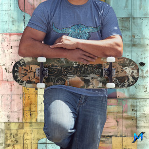 Skateboard Abstrait rustique avec une ligne de graffiti compl