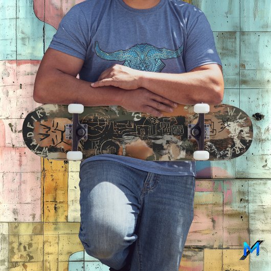 Skateboard Abstrait rustique avec une ligne de graffiti compl