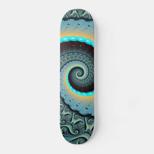Skateboard Abstraite spirale d'art fractal bleu turquoise ora (Recto)