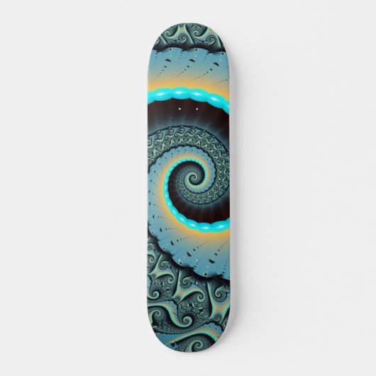 Skateboard Abstraite spirale d'art fractal bleu turquoise ora (Devant)