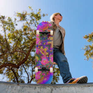 Skateboard Abstraits champs de tournesol rose fleuri rose rét