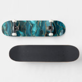 Skateboard Agate de parties scintillant bleue et or (Horz)