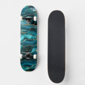 Skateboard Agate de parties scintillant bleue et or (Recto)