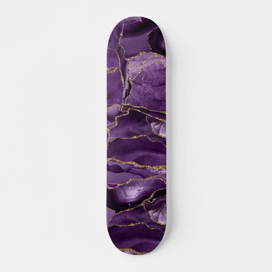 Skateboard Agate de parties scintillant violet et or (Devant)