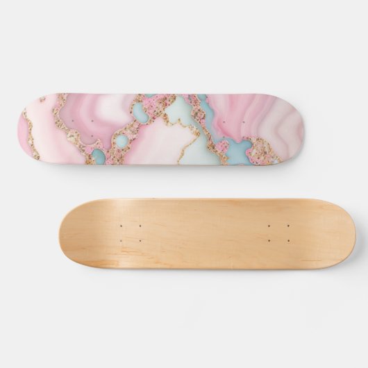 Skateboard Agate Marble Moderne Blue Rose Gold Collection (Horz)