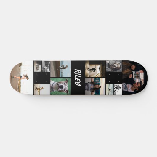 Skateboard Ajouter le nom Black Photo Collage Modèle (Horz)