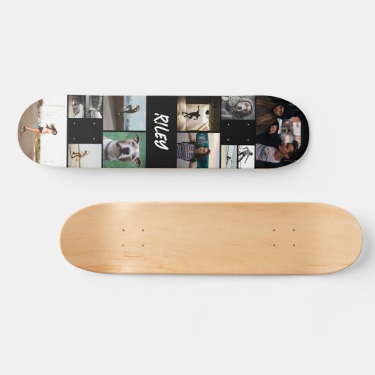 Skateboard Ajouter le nom Black Photo Collage Modèle (Horz)