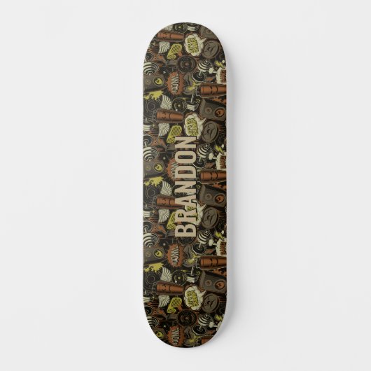 Skateboard Ajouter le nom Initial, Gym Life Collage Brown (Recto)
