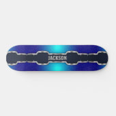 Skateboard Ajouter le nom Initiales, cadre bleu brillant noir (Horz)