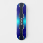 Skateboard Ajouter le nom Initiales, cadre bleu brillant noir (Recto)
