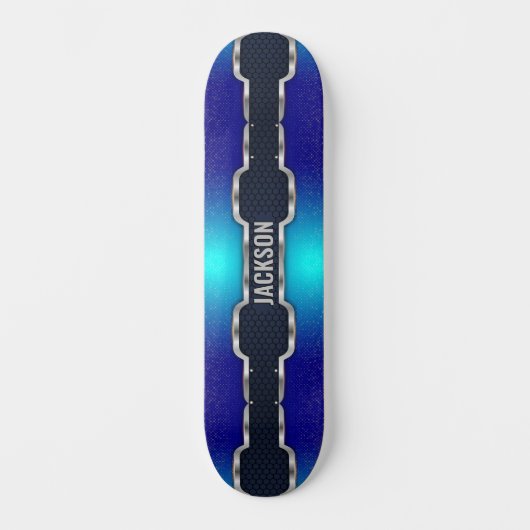 Skateboard Ajouter le nom Initiales, cadre bleu brillant noir (Recto)