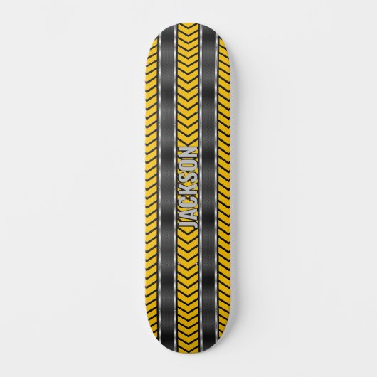 Skateboard Ajouter Nom Initiales, Argent Jaune Flèches Noires (Recto)