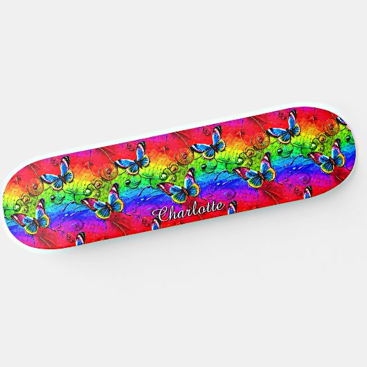 Skateboard Ajouter Nom, Papillons sur le coucher de soleil bl