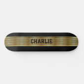 Skateboard Ajouter un nom, Bande d'or sur noir (Horz)