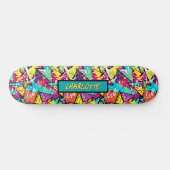 Skateboard Ajouter un nom, Graffiti bleu rose orange (Horz)