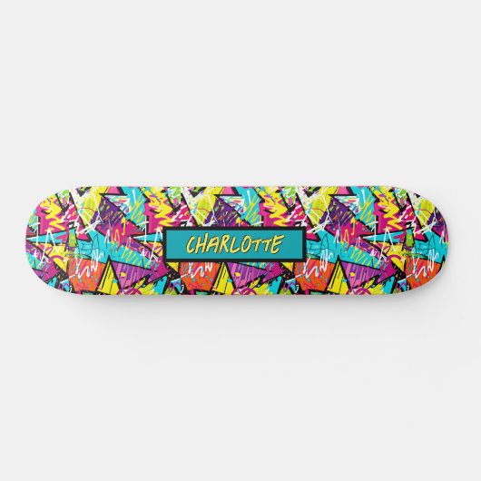 Skateboard Ajouter un nom, Graffiti bleu rose orange (Horz)