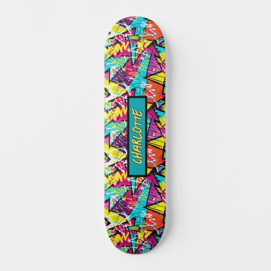 Skateboard Ajouter un nom, Graffiti bleu rose orange (Recto)