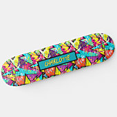 Skateboard Ajouter un nom, Graffiti bleu rose orange