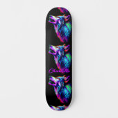 Skateboard Ajouter un nom, Loup de néon rose (Recto)