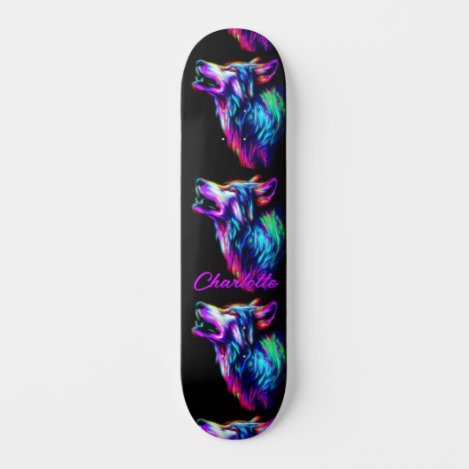 Skateboard Ajouter un nom, Loup de néon rose (Recto)