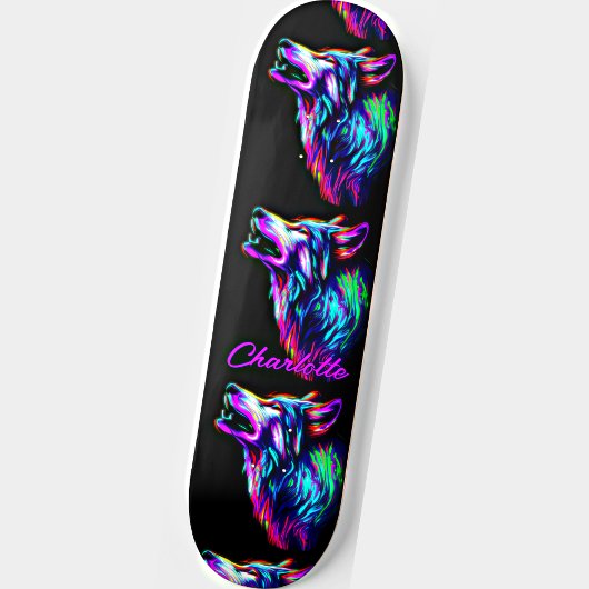 Skateboard Ajouter un nom, Loup de néon rose