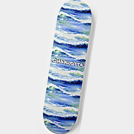 Skateboard Ajouter un nom, Ocean Waves Blue White