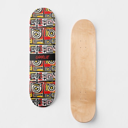 Skateboard Ajouter un nom, rouge jaune noir Abstrait (Recto)