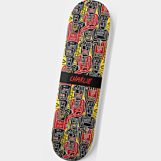Skateboard Ajouter un nom, Rouge Jaune Noir Chiffres Abstrait