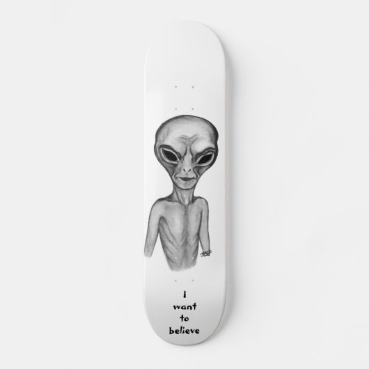 Skateboard Alien gris, je veux croire (Recto)