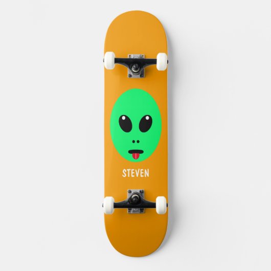 Skateboard Alien Head Green Orange Personnalisé Enfants (Recto)