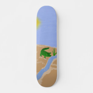 Skateboard Alligator Green Whimsical Cartoon Art
