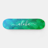 Skateboard "Aloha" typographie cool bleu vert ananas ombre (Horz)