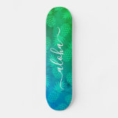 Skateboard "Aloha" typographie cool bleu vert ananas ombre (Recto)