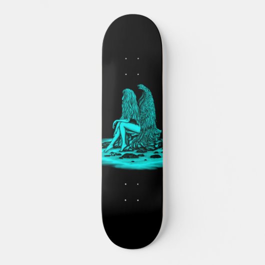 Skateboard Angel, perdu dans la pensée, noir et vert Design (Recto)