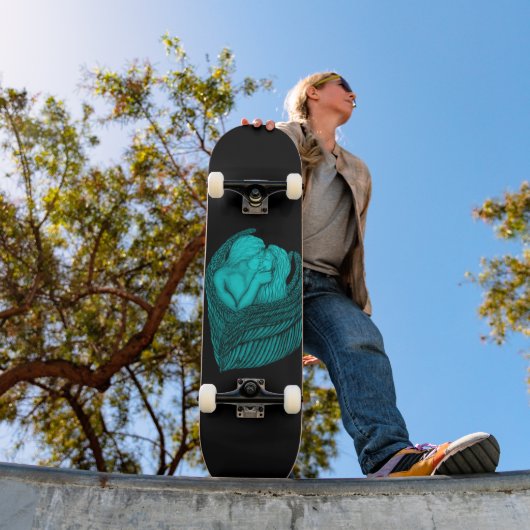 Skateboard Angels Kissing, noir et vert Design (Extérieur 1)