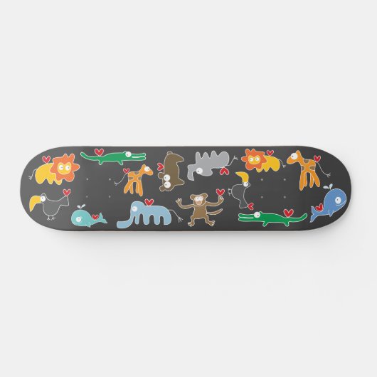 Skateboard Animaux Cartoon mignons Famille Avec Coeurs Amoure (Horz)