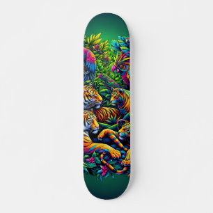 Skateboard Animaux de la Jungle Néon Psychédélique Coloré Art