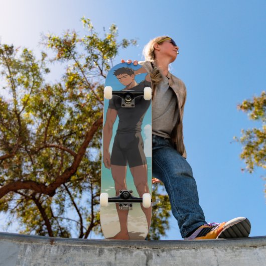 Skateboard Anime Boy sur la plage (Extérieur 1)