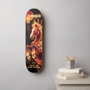 Skateboard Année du Cheval Chanceux • Feu Course Chinois Zodi