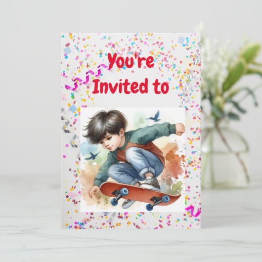 Skateboard Anniversaire Fête Invitation (Debout devant)