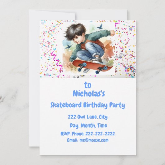 Skateboard Anniversaire Fête Invitation (Dos)