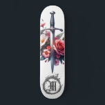Skateboard *~* AP88 Feu Fleur d'épée médiévale Fleur d'épée<br><div class="desc">(Code de recherche AP88 pour trouver des articles similaires ) Transfert facile vers d'autres produits Zazzle. Skateboard arrière - plan BLANC. ÉPÉE MÉDIÉVALE pour les tueurs de dragon avec FLEURS / éléments FLORAUX et avec BORD de FEU / FLAMES / FLAME et Lettre, MONOGRAM INITIAL pour votre nom - Conserver...</div>