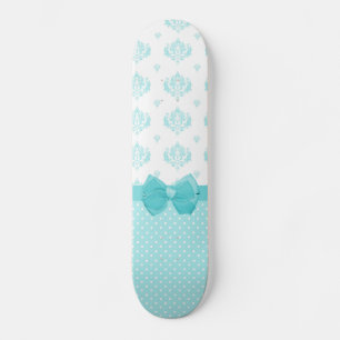 Skateboard Aqua Bleu Damas Avec Ruban Turquoise