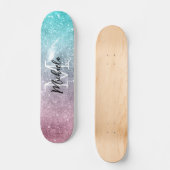 Skateboard Aqua blue Pink ombre mer galaxie abstraite Monogra (Recto)