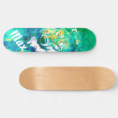 Skateboard Aqua turquoise vert blanc aquarelle loup skateboar (Horz)